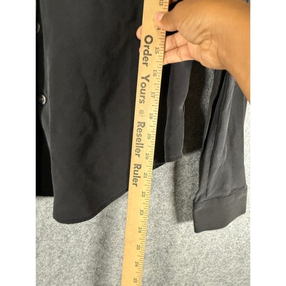 Theory Womens Size P Black Silk Stretch Button Down Shirt Long Sleeve Blouse - Picture 6 of 8